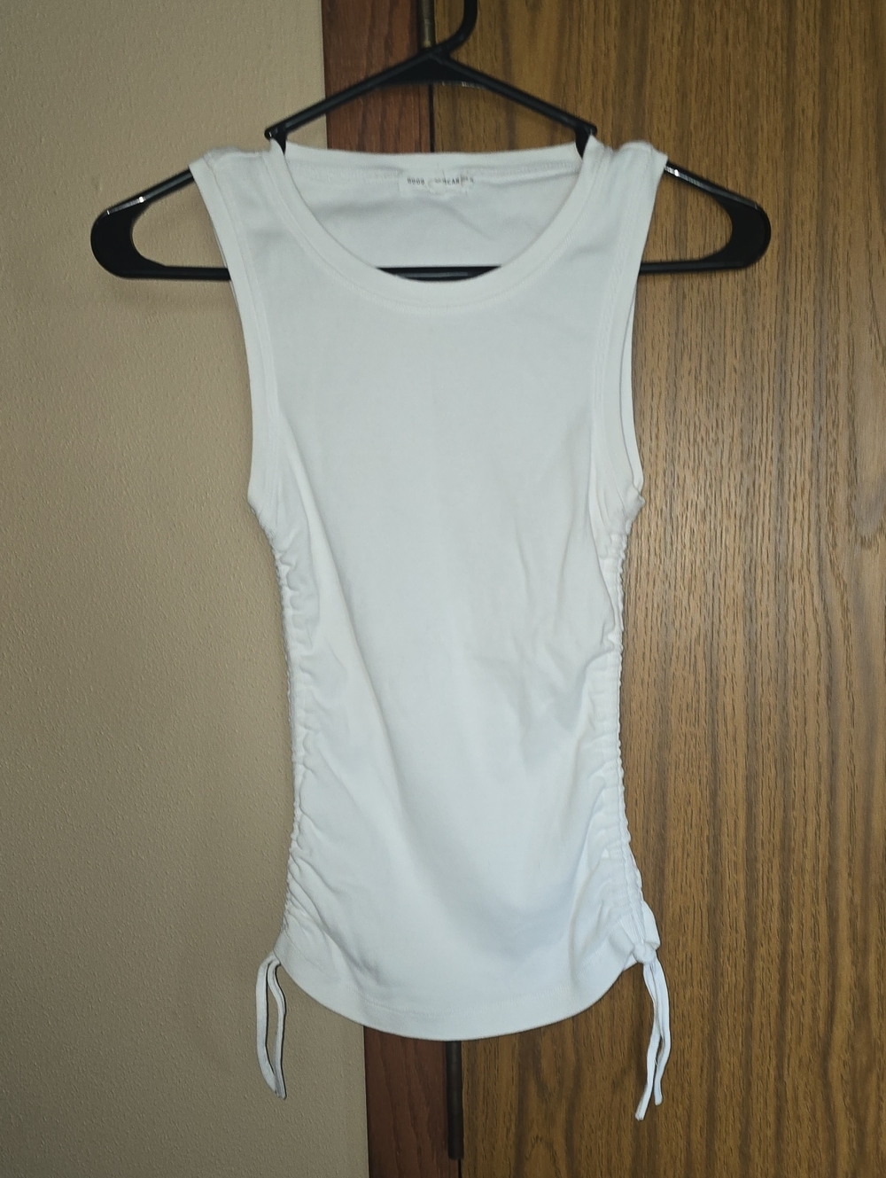 Good American White Ruched Side Tank Top